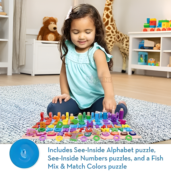 Puzzle Sorting Learning Board Toys | Abc, Numbers, Shapes, Abacus, Fish Picking Activity And Animals