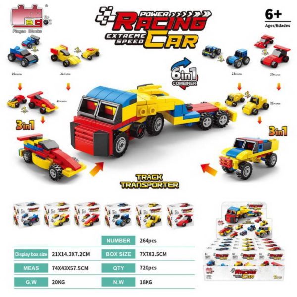 6 In 1 Transport Truck Building Blocks Toy For Kids Racing Car Blocks Set