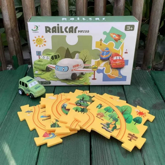 Puzzle Track Car Play Set | Diy Building Block Train Rail Car Toy