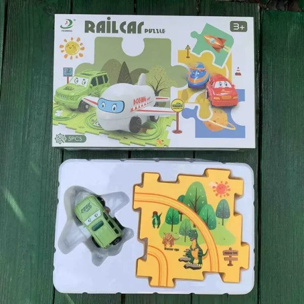 Puzzle Track Car Play Set | Diy Building Block Train Rail Car Toy