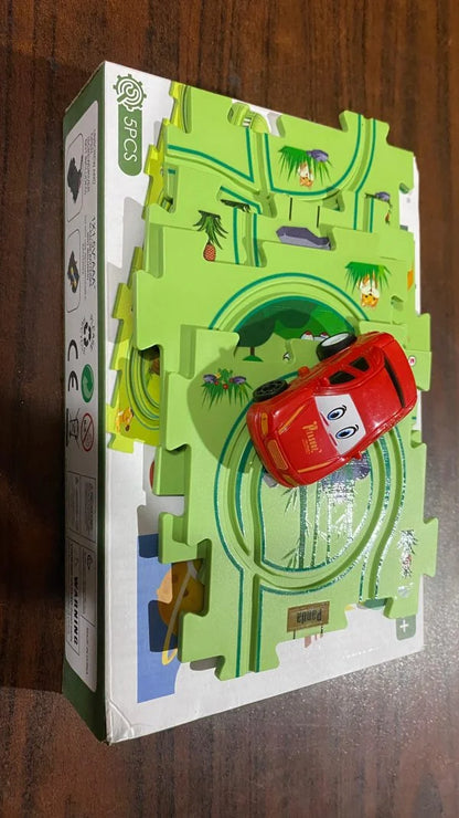 Puzzle Track Car Play Set | Diy Building Block Train Rail Car Toy