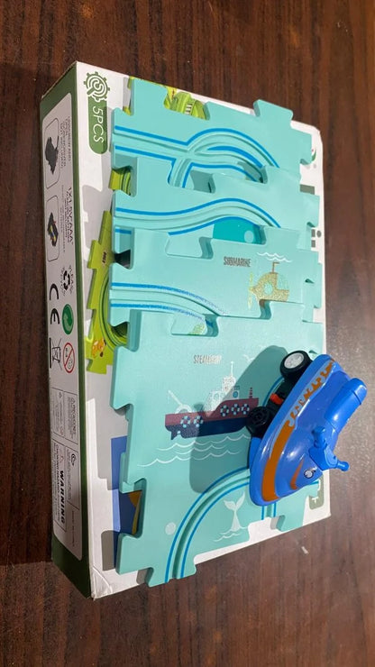 Puzzle Track Car Play Set | Diy Building Block Train Rail Car Toy