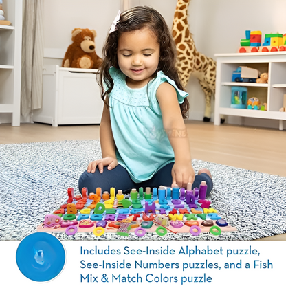 Puzzle Sorting Learning Board Toys | Abc, Numbers, Shapes, Abacus, Fish Picking Activity And Animals